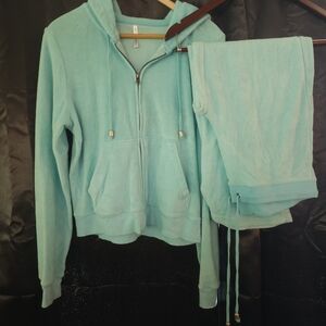 AeroSwim Y2k Terry Cloth Hooded Zip Up Jacket And Capri Flare Pants Set Size XL